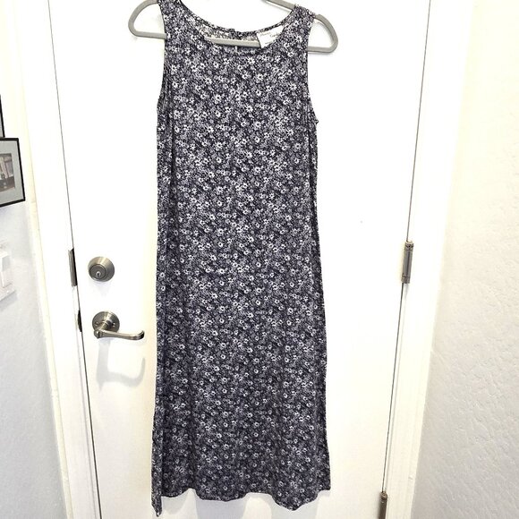 Jim Elliot Dresses & Skirts - Vintage Jim Elliot Women's Floral Sleeveless Midi Dress Size 8 Navy White Rayon